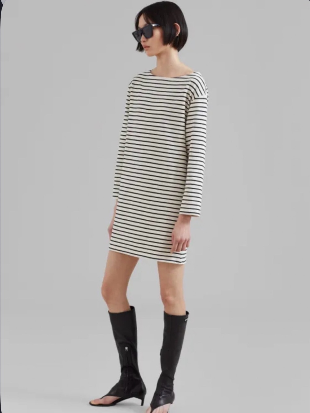 Frankie Shop Striped Boatneck Mini Dress - Black & White